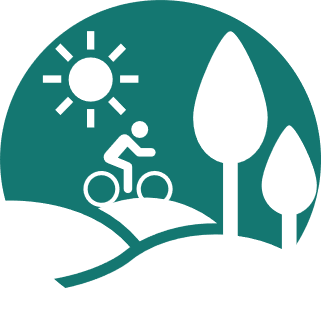green circle with icon of a person cycling outdoors